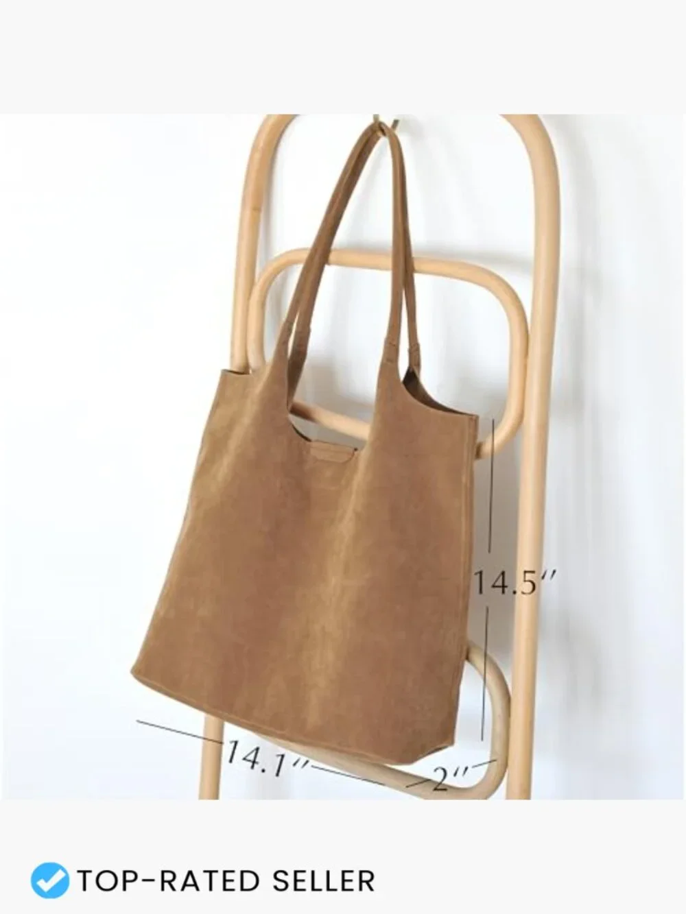 Faux Suede Tote Bag Slouchy Hobo Shoulder Handbag Casual Minimal Chic Everyday